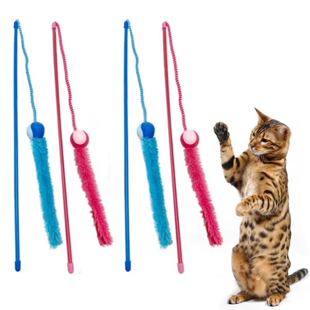 4PC Interactive Cat Ball Teaser Wand Exerciser Playing Toys Tassel String Kitten