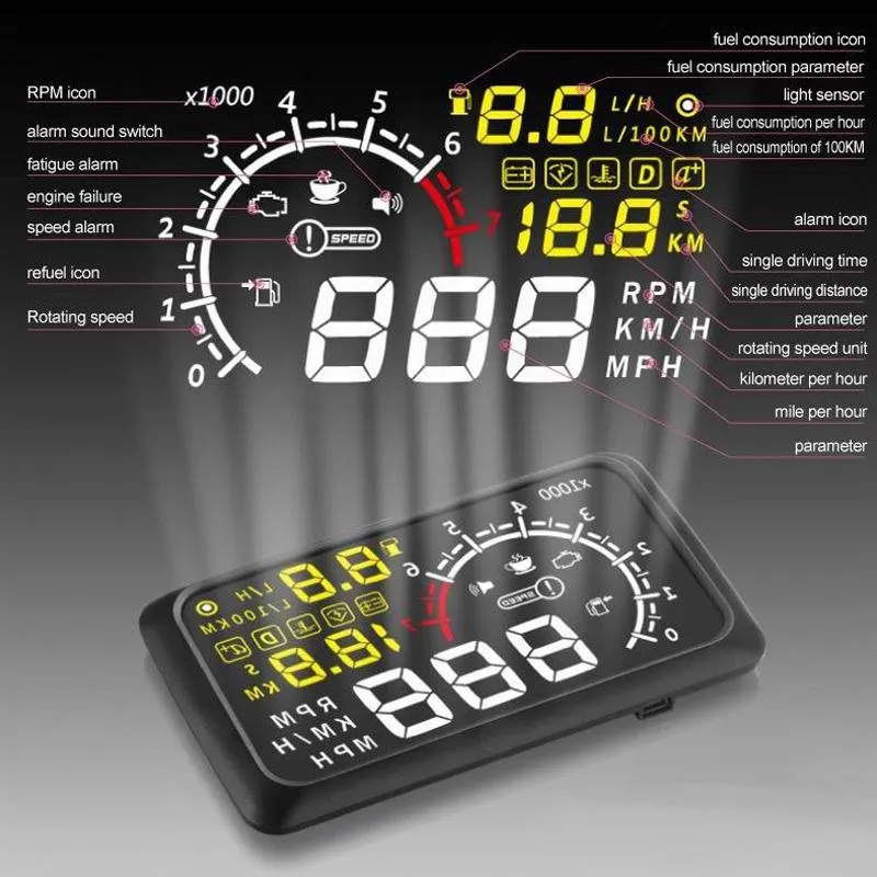 5.5 Inch Bluetooth Car Hud System Speed Fuel Alarm Black