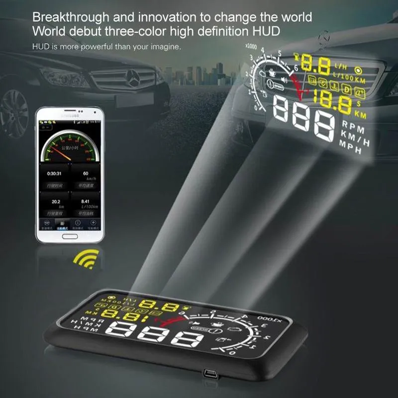 5.5 Inch Bluetooth Car Hud System Speed Fuel Alarm Black