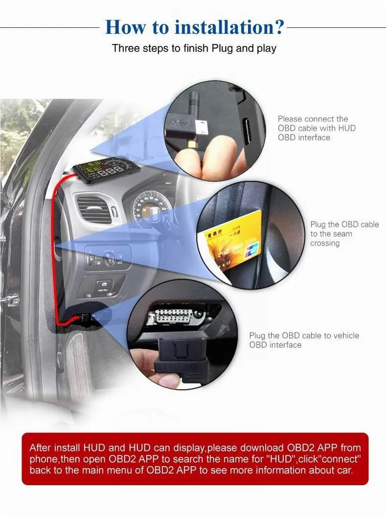 5.5 Inch Bluetooth Car Hud System Speed Fuel Alarm Black