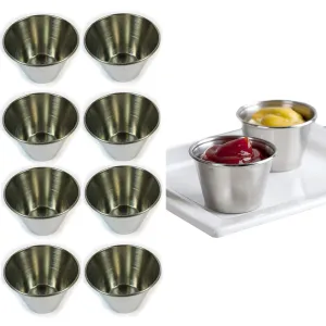 8 Stainless Steel Cups 2oz Sauce Pots Ramekins Condiment Serving Bowls Container