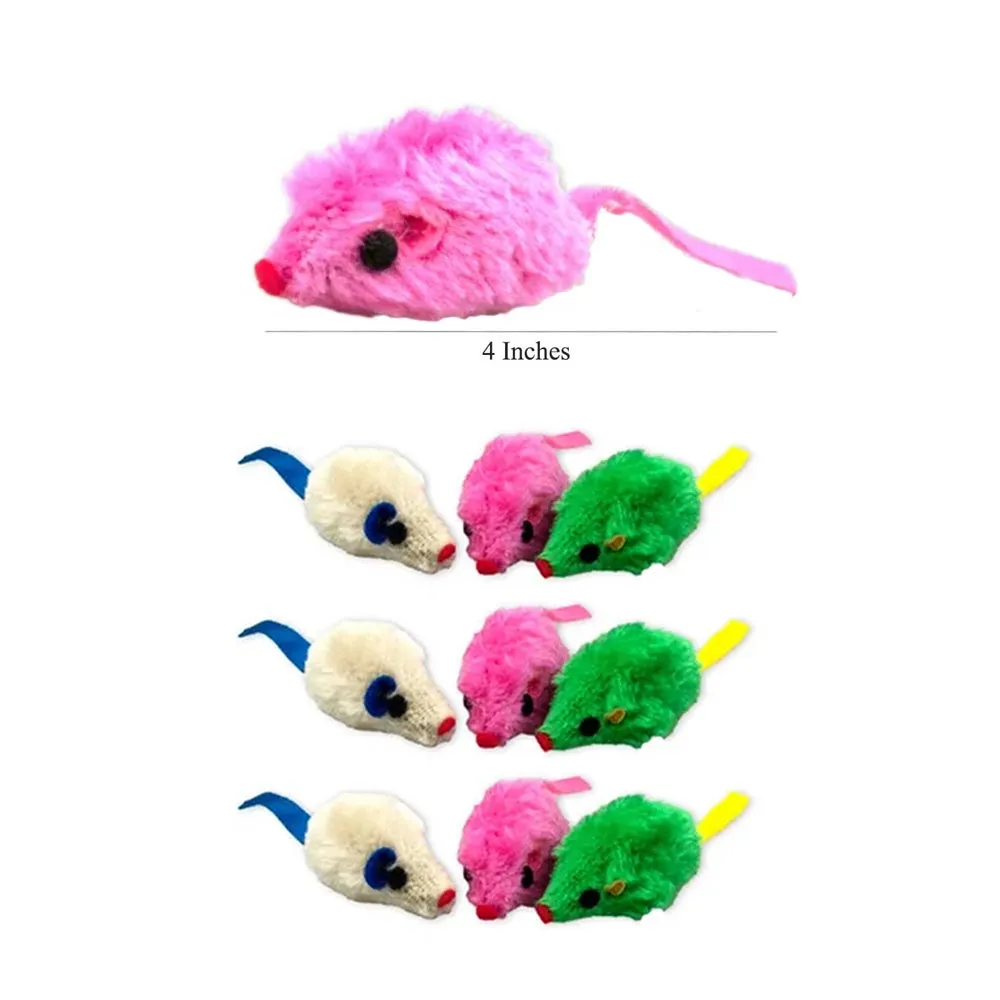 9 PCS Furry Mice Soft Interactive Toy Catch Mouse Play Pet Cat Kittens Exercise