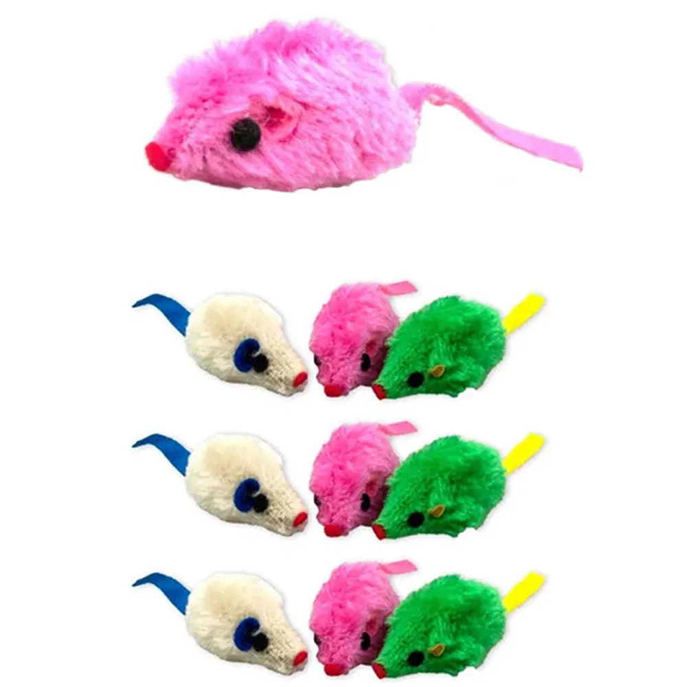 9 PCS Furry Mice Soft Interactive Toy Catch Mouse Play Pet Cat Kittens Exercise