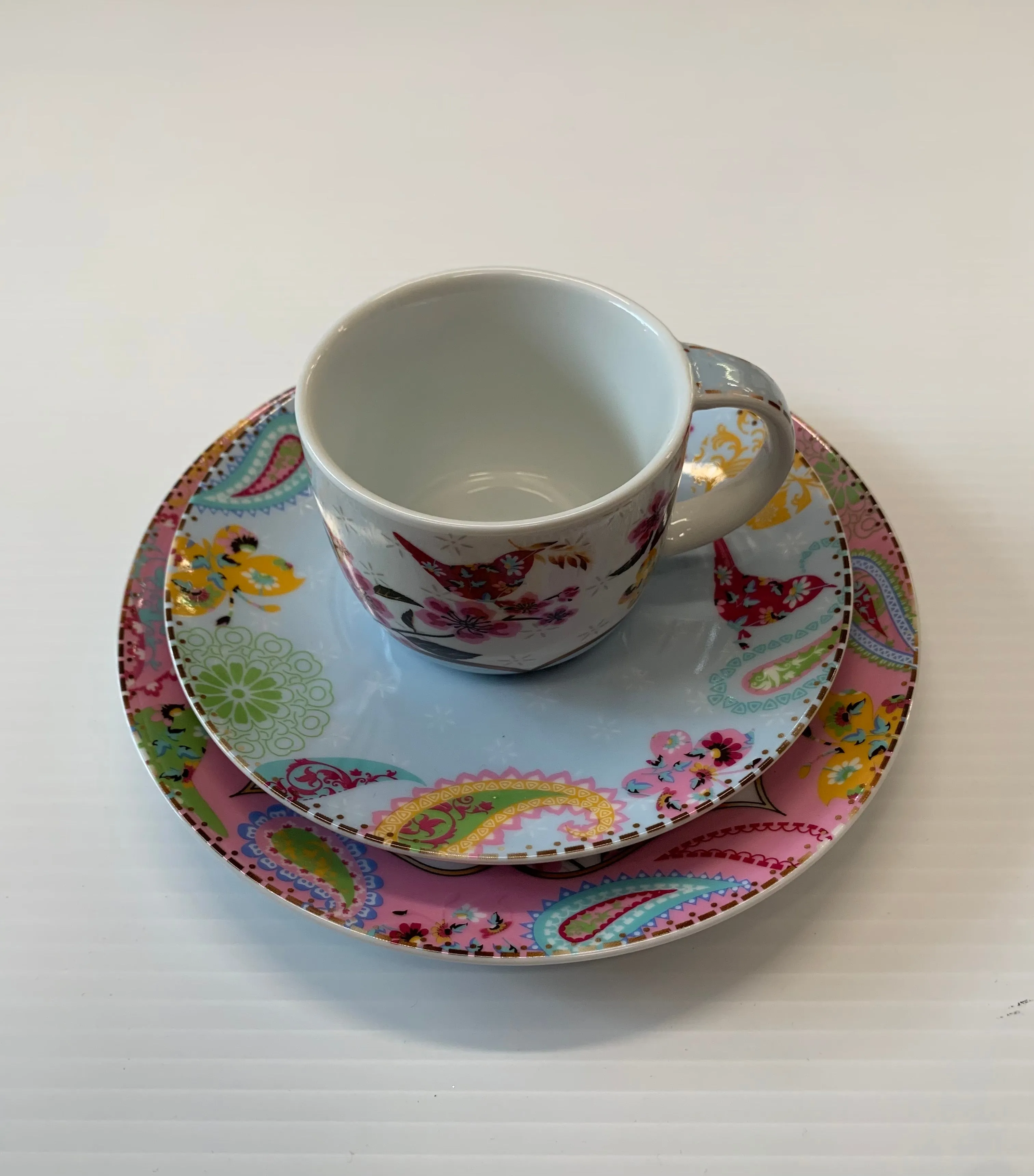 Ace Bird Floral Cup, Saucer, Plate Set