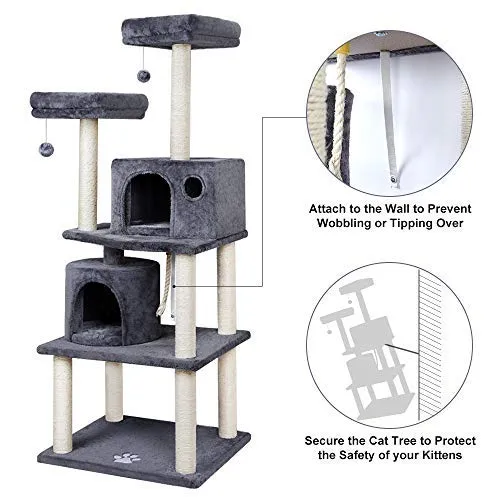 Beau Jardin 60” Cat Tree Cat Tower with Sisal-Covered Scratching Post