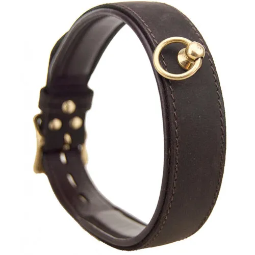 Bound Nubuck Leather Choker Collar with O Ring