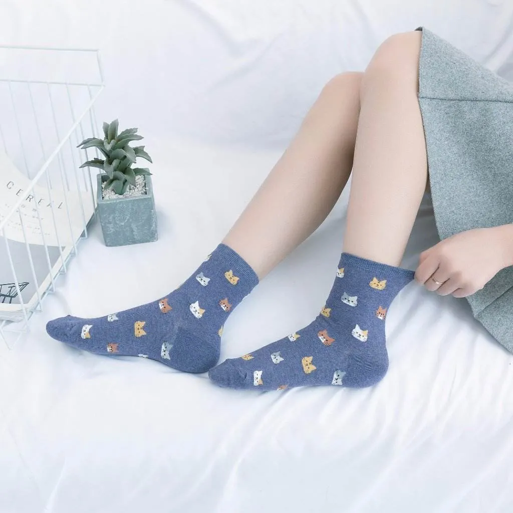 CAT FACE PATTERN WOMEN'S ANKLE SOCKS