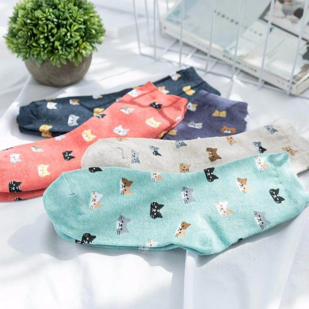 CAT FACE PATTERN WOMEN'S ANKLE SOCKS