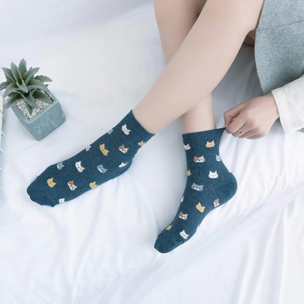 CAT FACE PATTERN WOMEN'S ANKLE SOCKS