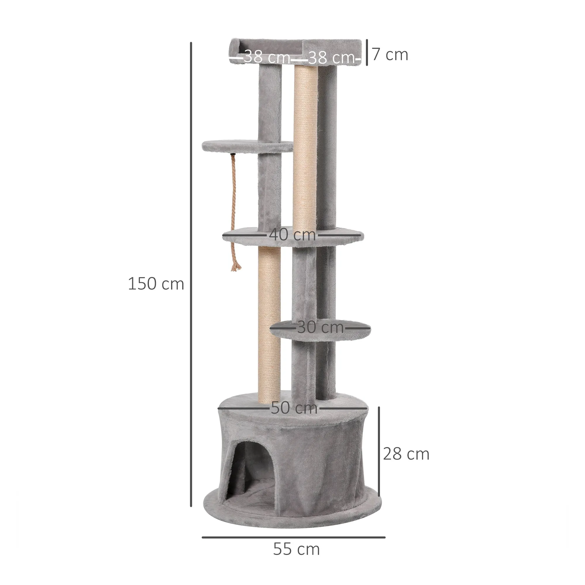 Cat Tree for Indoor Cats Kitten Tower Multi-level Activity Centre Pet Furniture with Scratching Post Condo Hanging Ropes Plush Perches Grey