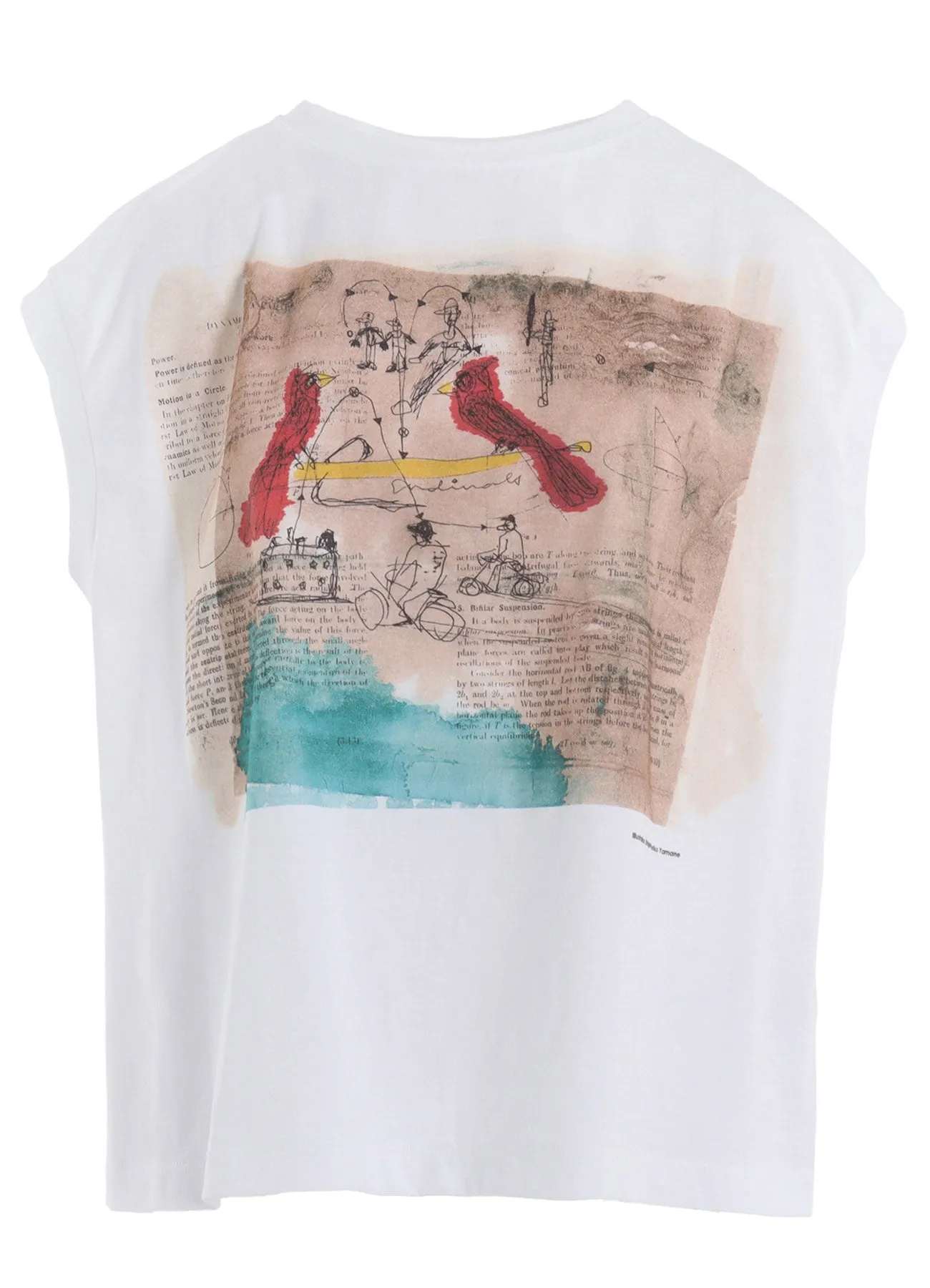 COTTON JERSEY BIRD PRINT FRENCH SLEEVE SHIRT
