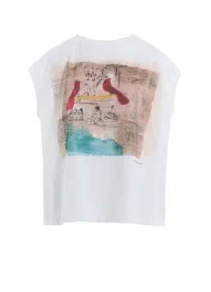 COTTON JERSEY BIRD PRINT FRENCH SLEEVE SHIRT