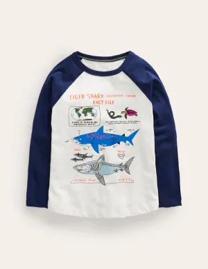 Raglan Fact File T-shirt-Ivory/Navy Sharks