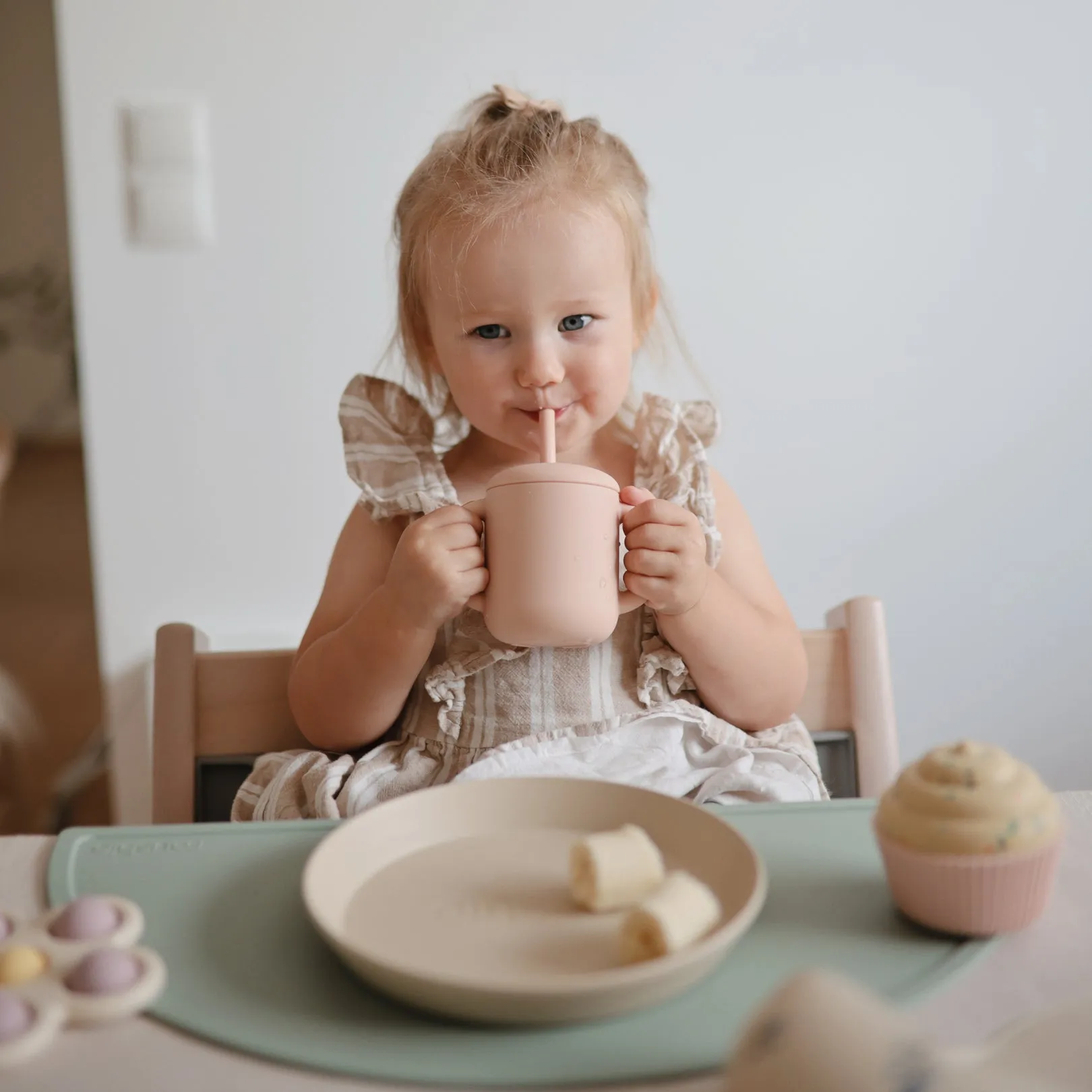 Silicone Training Cup   Straw - Blush by Mushie & Co