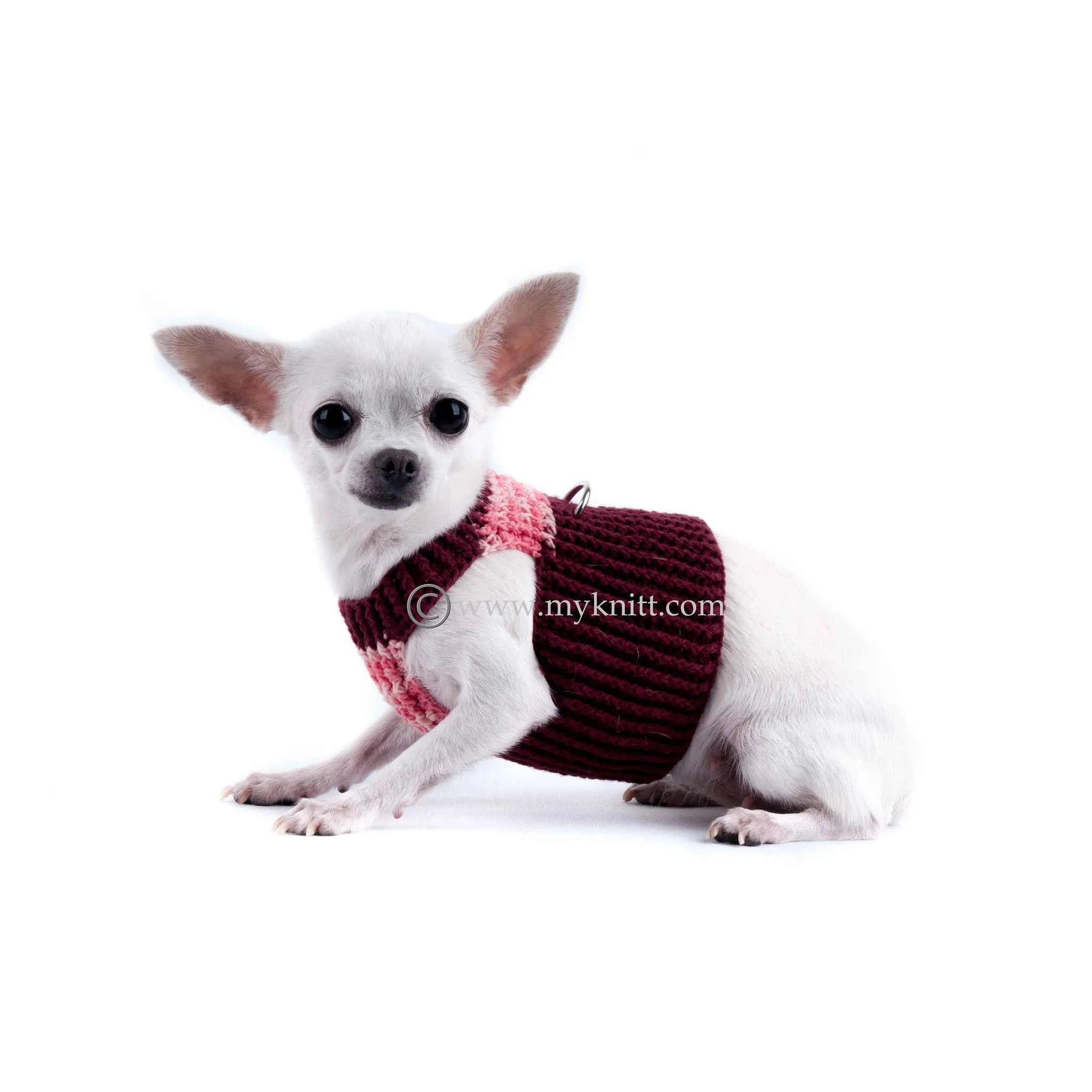 Soft Comfortable Pink Burgundy Hand Crochet Dog Harness DH7
