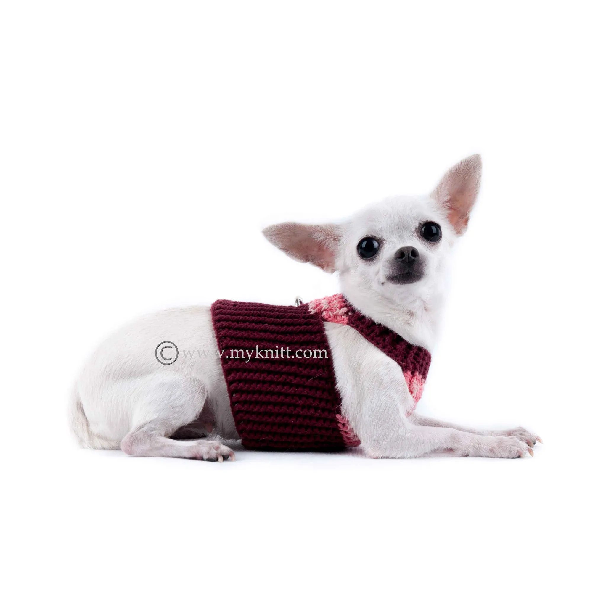 Soft Comfortable Pink Burgundy Hand Crochet Dog Harness DH7