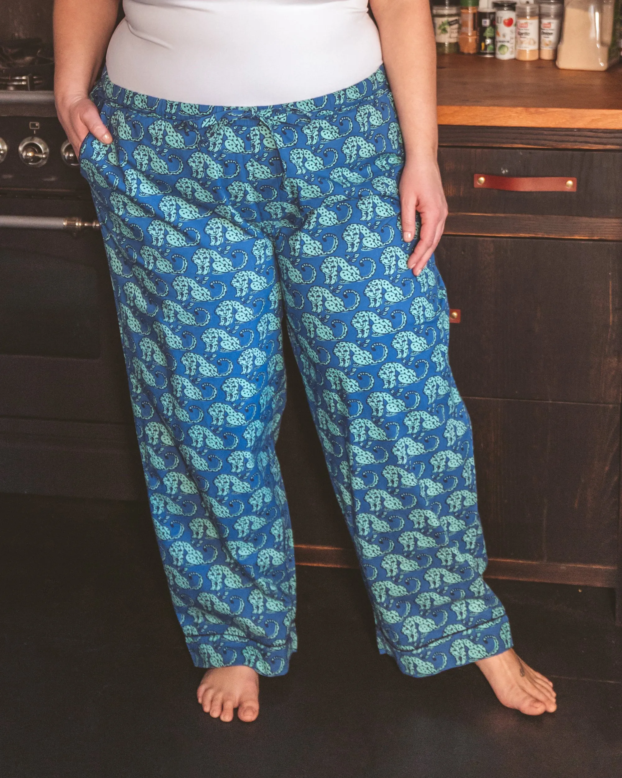 Stamped Leopard - Pajama Pants - Blue Waterfall