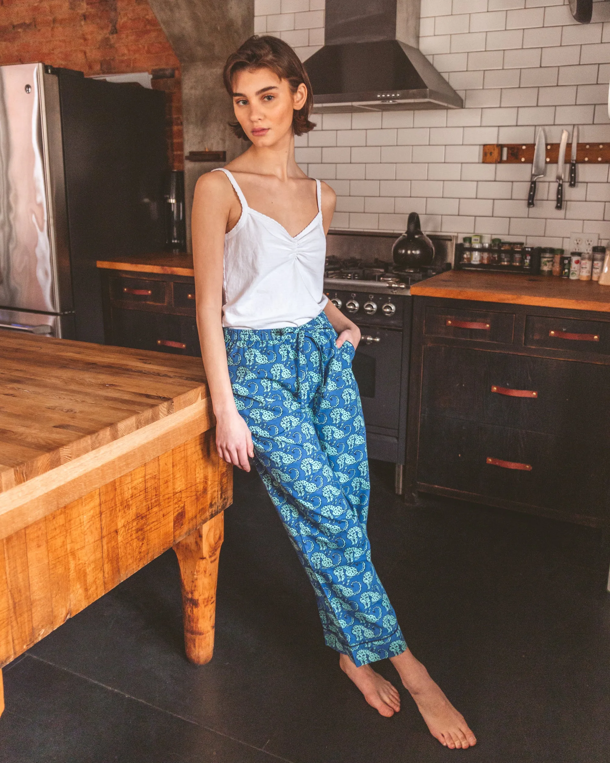 Stamped Leopard - Pajama Pants - Blue Waterfall