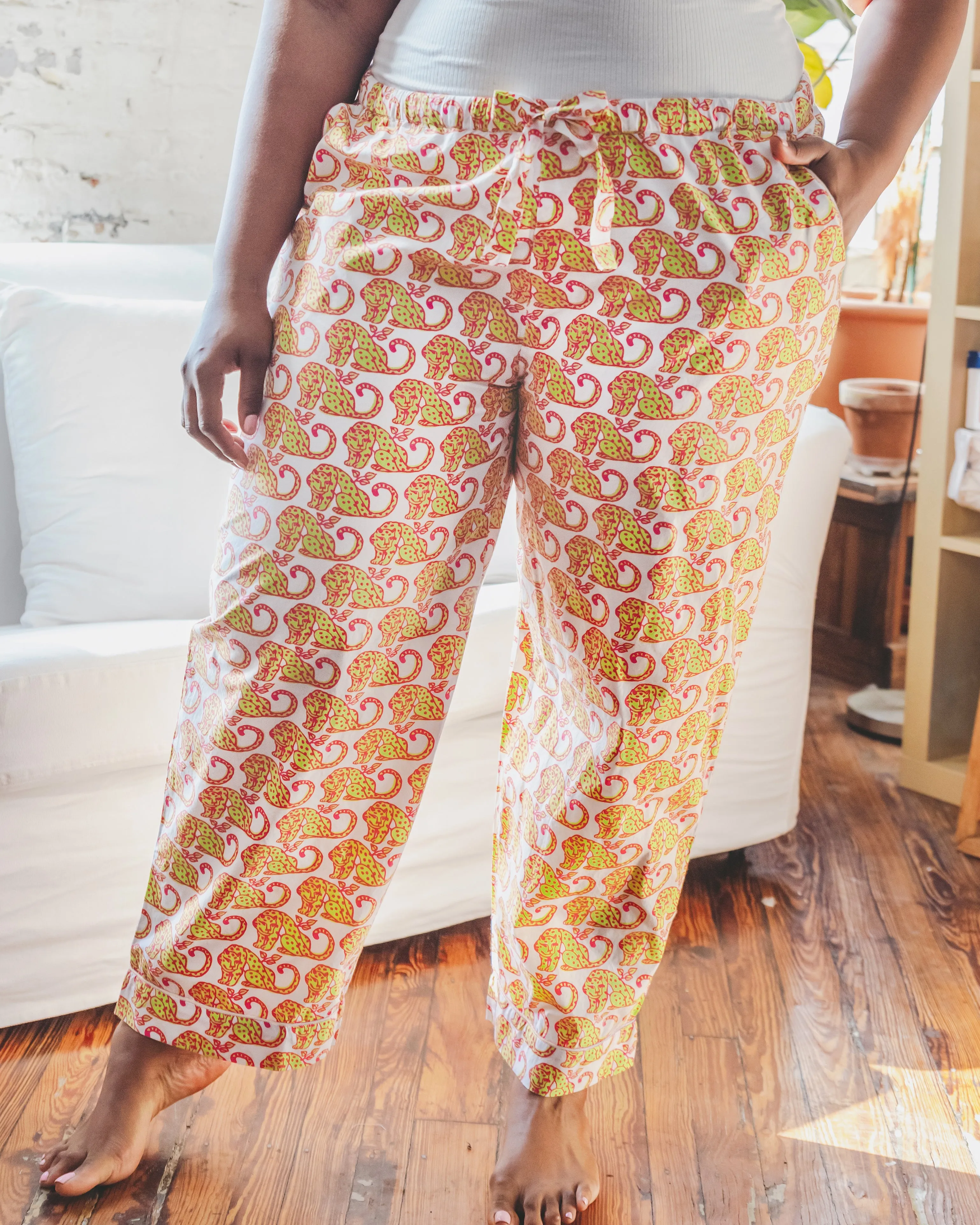 Stamped Leopard - Pajama Pants - Pink Lemonade
