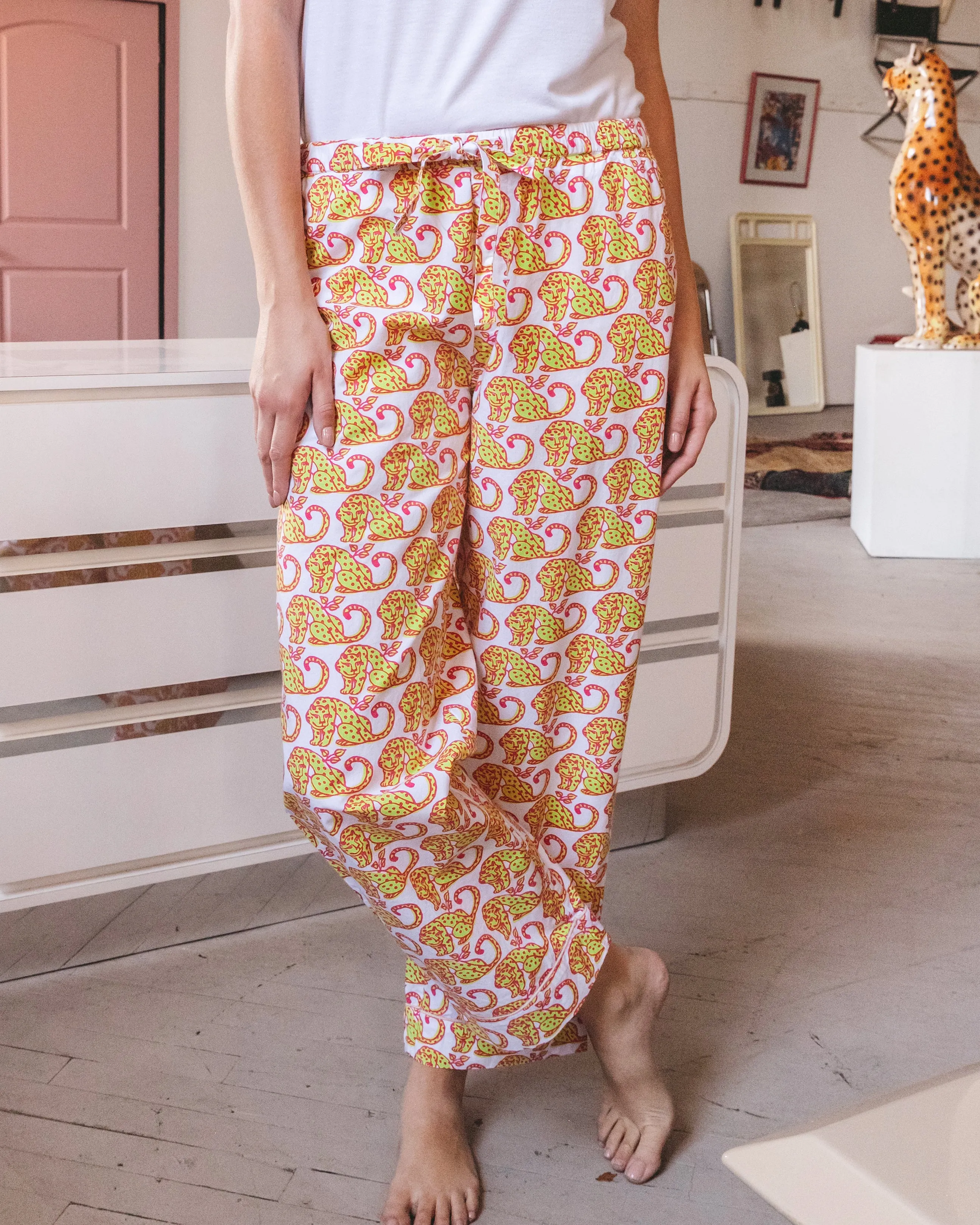 Stamped Leopard - Pajama Pants - Pink Lemonade