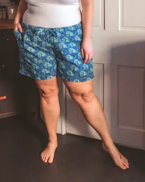 Stamped Leopard - Pajama Shorts - Blue Waterfall