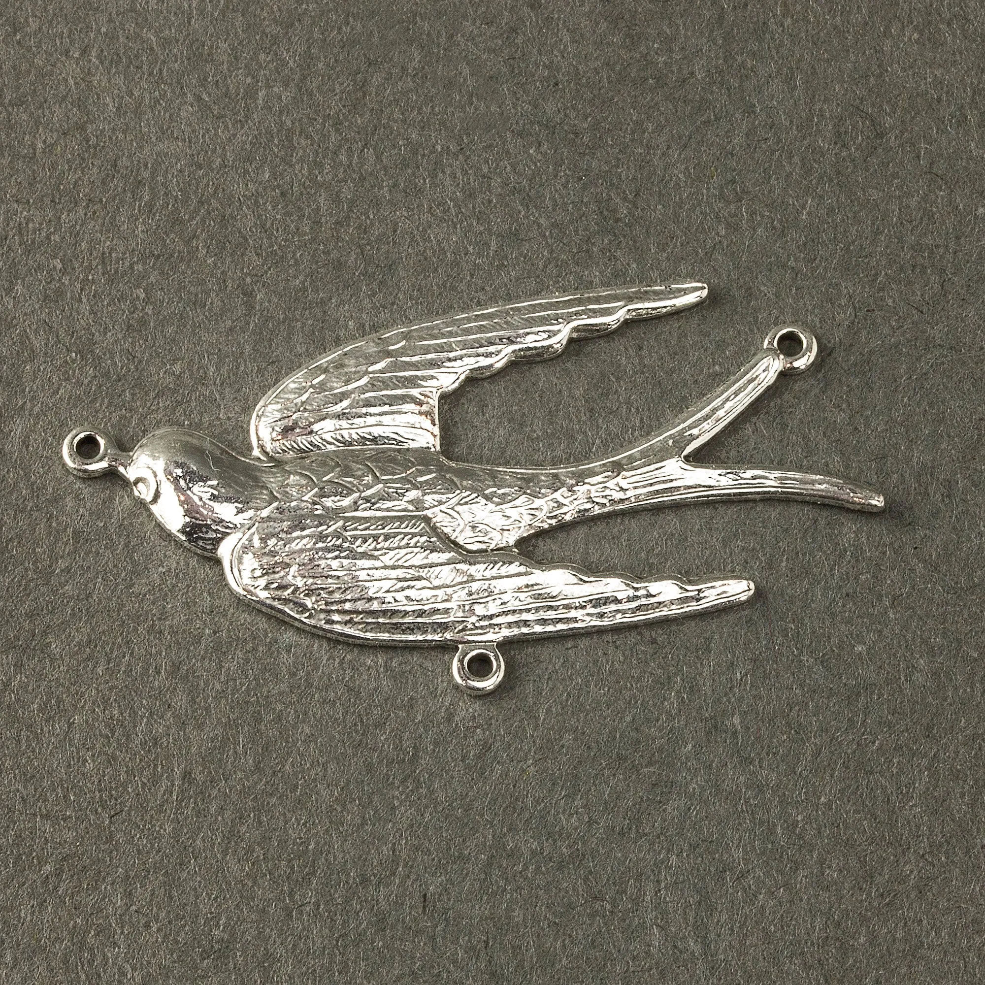 Stamped sterling silver plated brass 3 ring bird connector / pendant. 40x20mm Pkg. of 1. b9-0722s