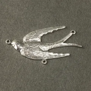 Stamped sterling silver plated brass 3 ring bird connector / pendant. 40x20mm Pkg. of 1. b9-0722s