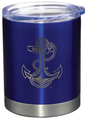 USNA Anchor 12oz Etched Lowball Tumbler (navy)