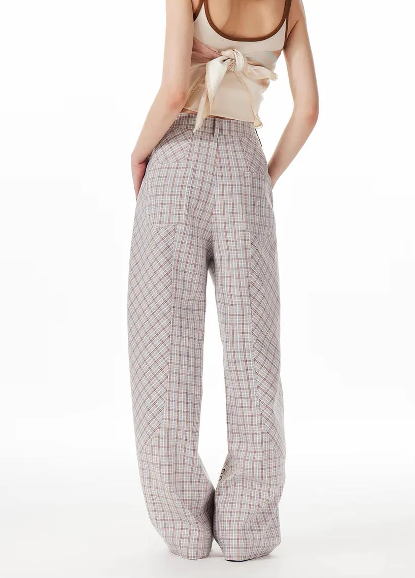Y2K Cat Sketch Plaid Wide-Leg Pants